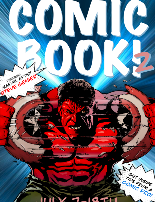 Flyer for Comic Book Camp featuring Marvel character Red Hulk